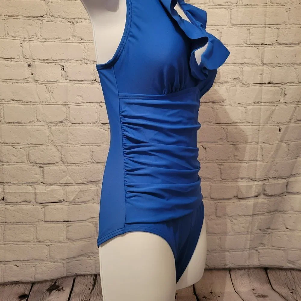Dkny Ruffle Plunge Underwire Tummy Control One-Piece - Picture 3 of 7